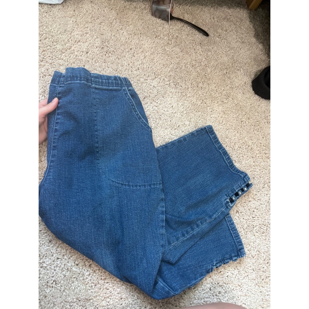 y2k capri Pull On Jeans Elastic Waist Stretch Denim Studded Hem comfy
